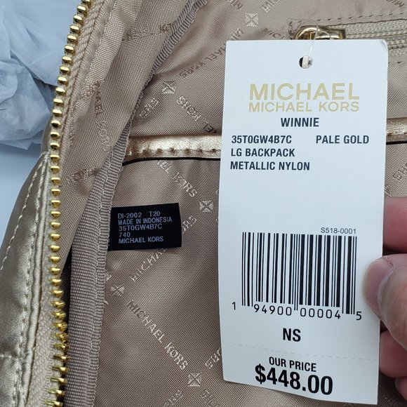 Michael Kors Winnie Large Quilted Nylon Backpack Pale Gold